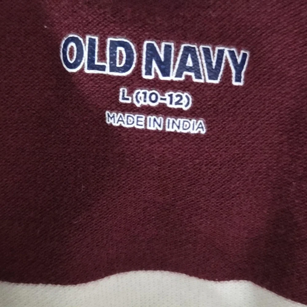Old Navy Polo Shirt Kids 10-12 Red White Striped Stretch Short Sleeve Top